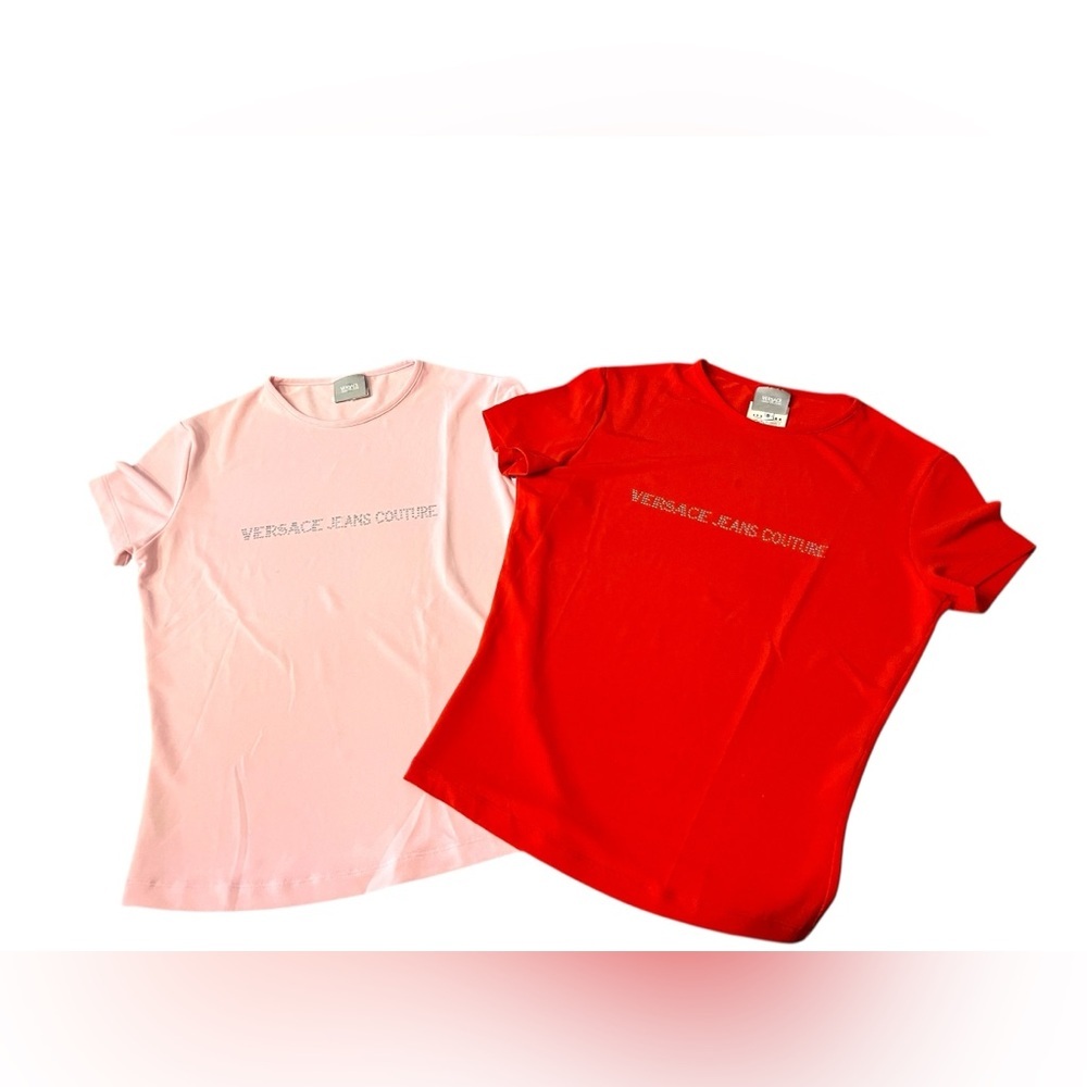 Versace Jeans Collection Rhinestone Red and Pink T-Shirts Sz S